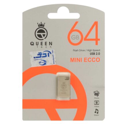 فلش مموری Queen tech USB2.0 مدل Mini ECCO ظرفیت 64GB - نقره ای (گارانتی مادام العمر شرکت آی تین)