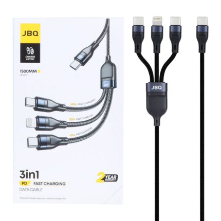 کابل شارژ 1.5 متری فست و PD سه کاره JBQ مدل CA-537 - مشکی (گارانتی یکساله رصاصی)