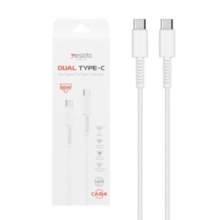 کابل شارژ فست Yesido Type-C to Type-C مدل CA154 - سفید (گارانتی12 ماه تعویض نیکان همراه)