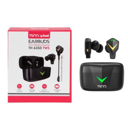 ایرفون بی سیم گیمینگ Tsco مدل TH 6350 TWS - مشکی(دارای میکروفن پرتابل سوکتی و کیف همراه)
