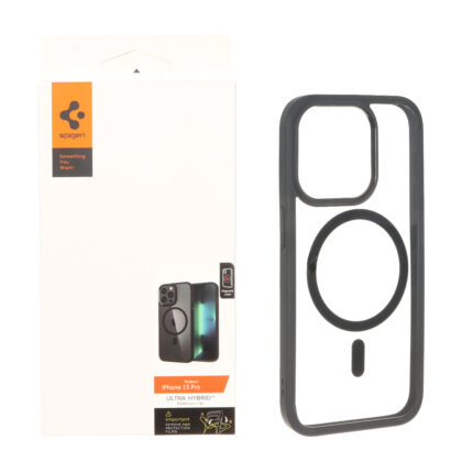 قاب اورجینال Spigen ULTRA HYBRID MagSafe مدل Apple iPhone 15 Pro - شفاف مشکی (پک دار)