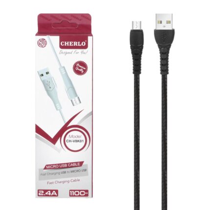 کابل شارژ کنفی 1.1 متری فست اندروید CHERLO مدل V8-K01 - مشکی - SMO