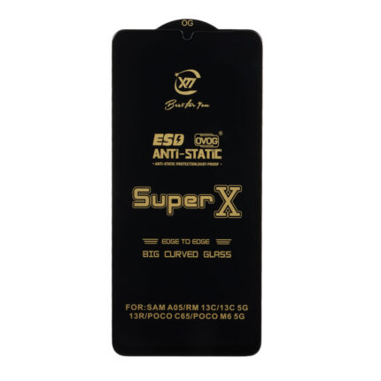 محافظ صفحه نمایش آنتی استاتیک Full Cover Super X مدل Samsung Galaxy A07 / A06 / A05 / Xiaomi Redmi 13C / Poco C65 / Poco M6 5G / Honor X7 / X7A / Realme C51 / Realme C53 - مشکی (بدون پک)