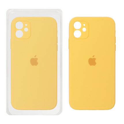 قاب سیلیکونی پاک کنی محافظ لنزدار اورجینال Apple iPhone 11 - زرد روشن (پک اصلی)