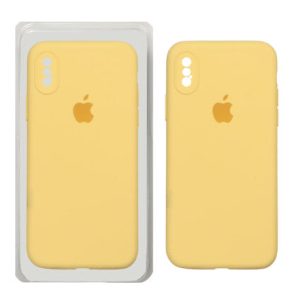 قاب سیلیکونی پاک کنی محافظ لنزدار اورجینال Apple iPhone X / iPhone XS - زرد (پک اصلی)