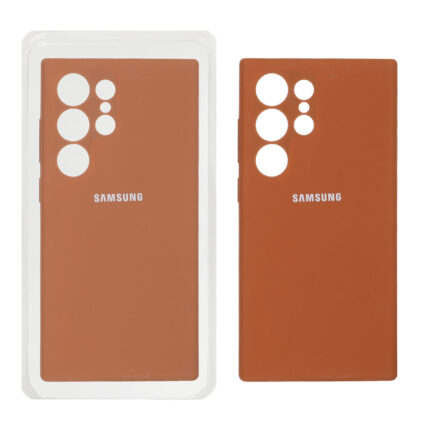 قاب سیلیکونی پاک کنی محافظ لنزدار اورجینال Samsung Galaxy S24 Ultra - قهوه ای (پک اصلی)