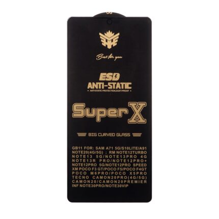 محافظ صفحه نمایش آنتی استاتیک Full Cover Super X مدل Xiaomi Redmi Note 13 Pro 4G / Note 14S / Poco M6 Pro 4G / Note 13 5G / Poco X5 Pro / Note 12 Pro 5G / Note 12 Pro Plus / Poco F5 - مشکی (بدون پک)