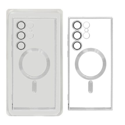 قاب اورجینال الکترواستاتیک Magsafe لنز گلس دار Samsung Galaxy S22 Ultra - نقره ای (پک دار)