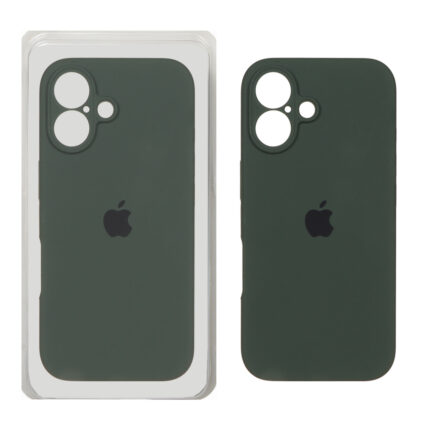 قاب سیلیکونی پاک کنی محافظ لنزدار اورجینال Apple iPhone 16 - سبز زیتونی تیره (پک اصلی)