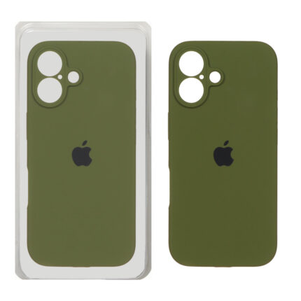 قاب سیلیکونی پاک کنی محافظ لنزدار اورجینال Apple iPhone 16 - سبز زیتونی (پک اصلی)
