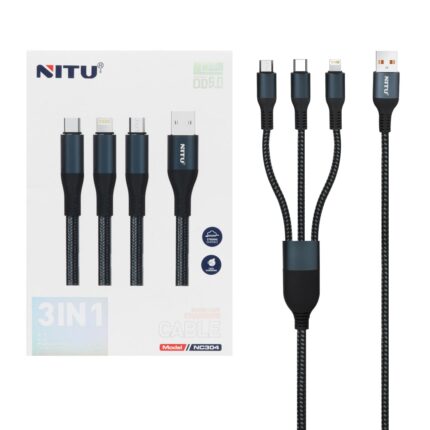 کابل شارژ و دیتا فست کنفی سه کاره Nitu مدل NC304 - سرمه ای (گارانتی 12 ماه تعویض نیکان همراه)