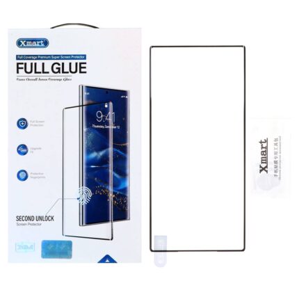 محافظ صفحه نمایش شیشه ای خم فول چسب Full Cover Xmart درجه یک Samsung Galaxy S23 Ultra - مشکی (پک دار)