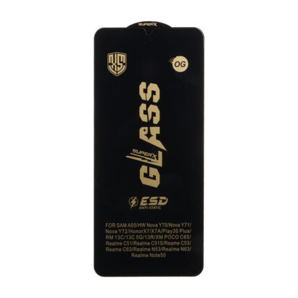 محافظ صفحه نمایش شیشه ای درجه یک Full Cover Super X OG - ESD OVOG مدل Samsung Galaxy A07 / A06 / A05 / Xiaomi Redmi 13C / Poco C65 / Poco M6 5G / Honor X7 / X7A / Realme C51 / Realme C53