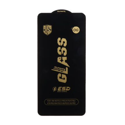 محافظ صفحه نمایش شیشه ای درجه یک Full Cover Super X OG - ESD OVOG مدل Xiaomi Poco X7 Pro 5G / Mi 14t / 14T Pro / Redmi Note 13 Pro 5G / Poco X6 5G / Poco F6 5G / Poco F6 Pro 5G / Note 13 5G / Poco X6 Pro 5G