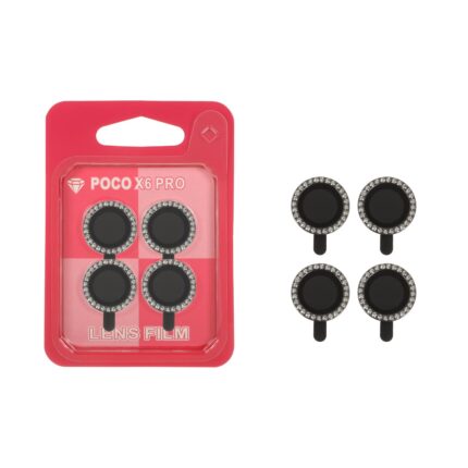محافظ لنز رینگی اورجینال نگین دار Xiaomi Poco X6 Pro - مشکی (پک صورتی)