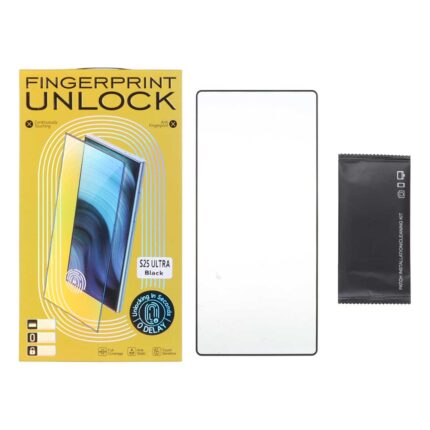 محافظ صفحه نمایش شیشه ای خم فول چسب Full Cover Finger Print درجه یک مدل Samsung Galaxy S25 Ultra (پک دار)