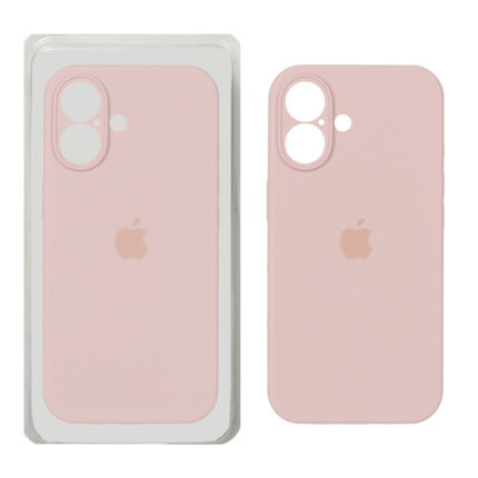 قاب سیلیکونی پاک کنی محافظ لنزدار اورجینال Apple iPhone 16 - صورتی کدر (پک اصلی)