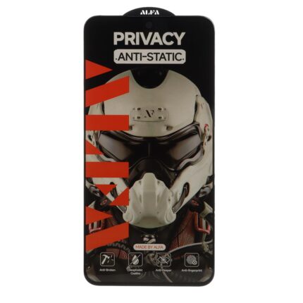 محافظ صفحه نمایش شیشه ای Full Cover ALFA Anti Static Privacy مدل Samsung Galaxy S25 FE / S24 FE / A57 / A37 / A56 / A36 (بدون پک)