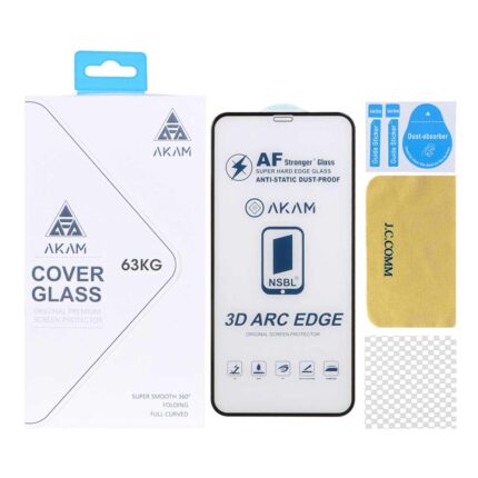 محافظ صفحه نمایش شیشه ای اورجینال Full Cover - AKAM مدل Apple iPhone 11 Pro / iPhone XS / iPhone X به همراه دستمال و پد سیلیکونی (پک دار)