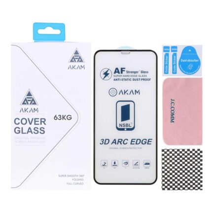 محافظ صفحه نمایش شیشه ای اورجینال Full Cover - AKAM مدل Apple iPhone 11 Pro Max / iPhone X Max / iPhone Xs Max به همراه دستمال و پد سیلیکونی (پک دار)