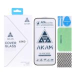محافظ صفحه نمایش شیشه ای اورجینال Full Cover - AKAM مدل Apple iPhone 15 Pro Max به همراه دستمال و پد سیلیکونی (پک دار)