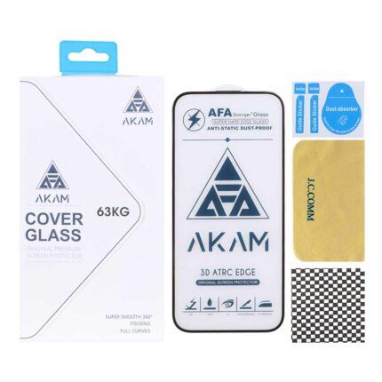محافظ صفحه نمایش شیشه ای اورجینال Full Cover - AKAM مدل Apple iPhone 16 Pro Max به همراه دستمال و پد سیلیکونی (پک دار)