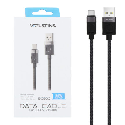 کابل شارژ فست VIPLATINA Type-C مدل BC90C 18W - مشکی (گارانتی 12 ماه تعویض نیکان همراه)