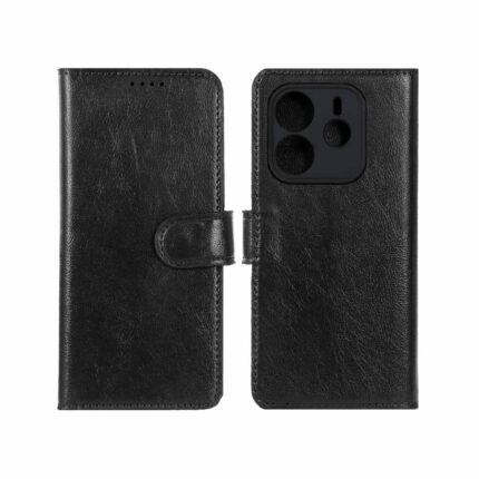 کیف موبایل چرمی مگنتی محافظ لنزدار Xiaomi Redmi Note 14 4G - مشکی
