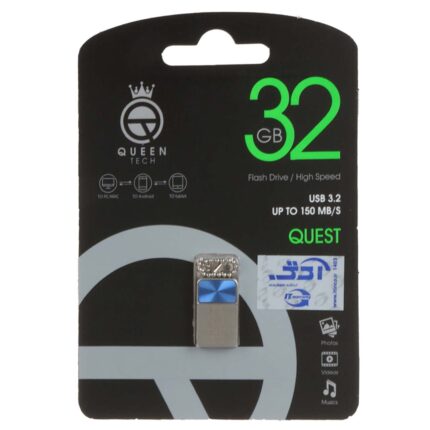 فلش مموری Queen tech USB3.2 مدل QUEST ظرفیت 32GB - آبی (گارانتی مادام العمر شرکت آی تین)