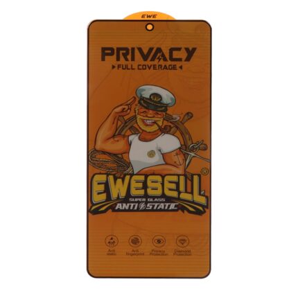 محافظ صفحه نمایش شیشه ای Full Cover Ewesell Anti Static Privacy مدل Samsung Galaxy A71 / A72 / A73 / M51 / M52 / M53 / M54 / M62 / Note 12 Pro 5G / Note 12 Pro Plus / Poco X5 Pro / Poco F5