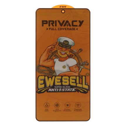 محافظ صفحه نمایش شیشه ای Full Cover Ewesell Anti Static Privacy مدل Xiaomi Redmi Note 14S / Note 13 Pro 4G / Poco M6 Pro 4G