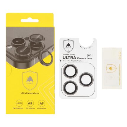 محافظ لنز رینگی اورجینال Ultra Camera Lens Ushield شابلون دار Apple iPhone 16 Pro Max / iPhone 16 Pro - خاکستری روشن (پک دار)