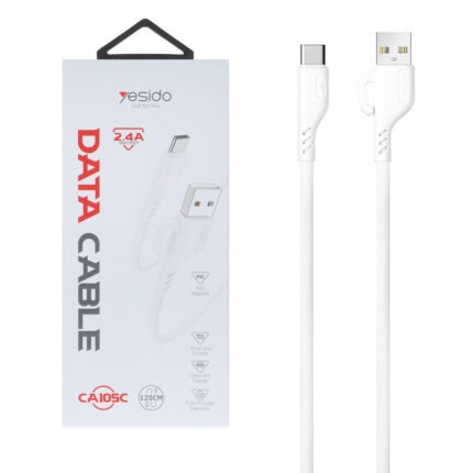 کابل شارژ فست 1.2 متری Yesido Type-C مدل CA105C - سفید (گارانتی12 ماه تعویض نیکان همراه)