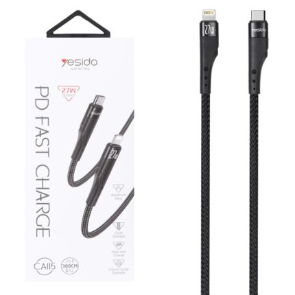 کابل شارژ 3 متری PD و فست Yesido Type-C To Lightning مدل CA115 27W - مشکی (گارانتی 12 ماه تعویض نیکان همراه)