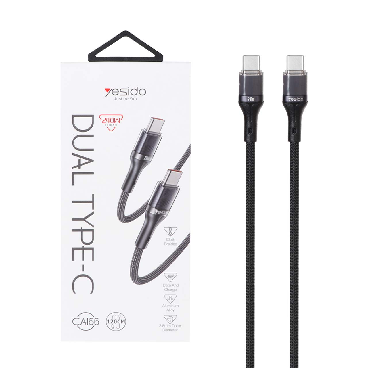 1533780 کابل شارژ 1.2 متری PD و فست Yesido Type-C To Type-C مدل CA166 240W - مشکی (گارانتی 12 ماه تعویض نیکان همراه) - تصویر 1