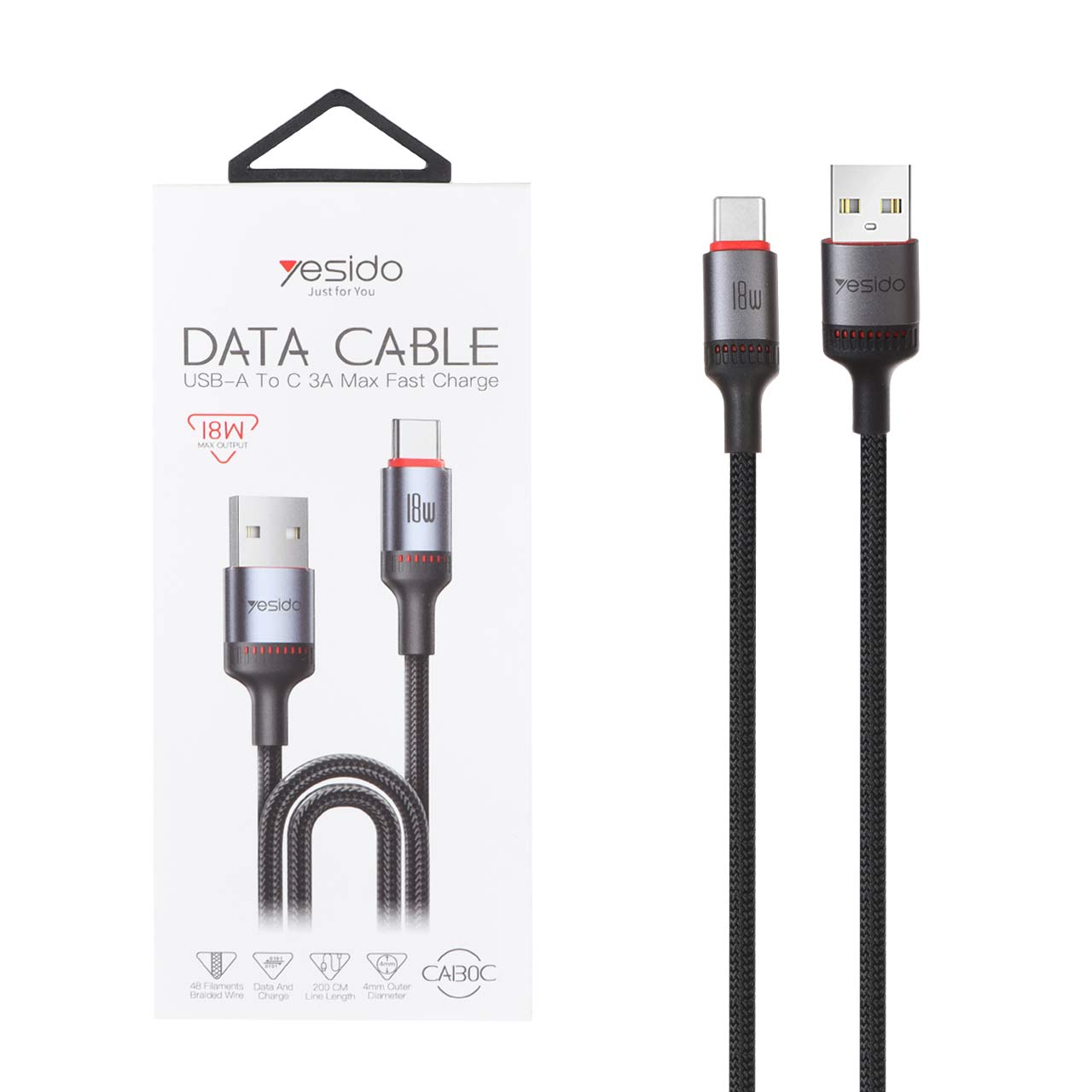 1533794 کابل شارژ 2 متری فست Yesido Type-C مدل CA130C 18W - مشکی (گارانتی 12 ماه تعویض نیکان همراه) - تصویر 1