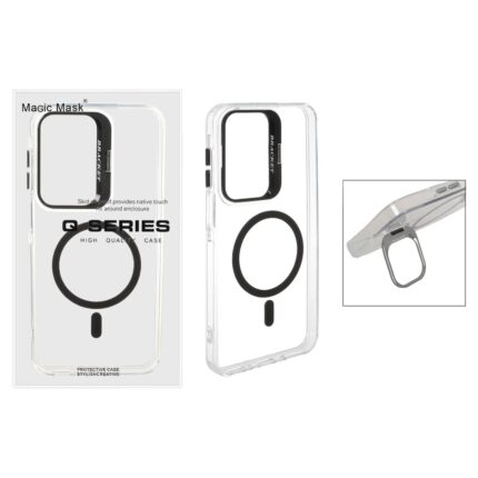 قاب اورجینال Q Series Bracket کریستالی Magsafe لنز استندشو Samsung Galaxy A17 / A16 / A26 - مشکی (پک دار)