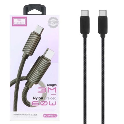 کابل شارژ و دیتا PD و فست کنفی 3 متری Earldom Type-C To Type-C مدل EC-194C-C 60W - مشکی
