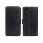 کیف موبایل چرمی مگنتی محافظ لنزدار Xiaomi Redmi 13X / Redmi 13 4G / Poco M6 4G - مشکی