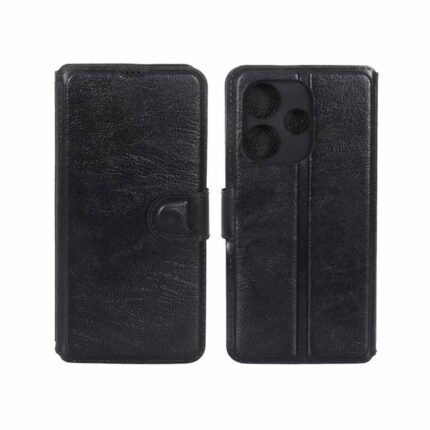 کیف موبایل چرمی مگنتی محافظ لنزدار Xiaomi Redmi 13X / Redmi 13 4G / Poco M6 4G - مشکی
