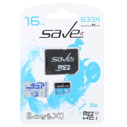 (گارانتی مادام العمر شرکت آی تین) Save it microSDHC & adapter U1 Class 10 633X -95MB/s - 16GB مشکی آبی