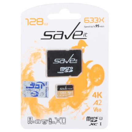 کارت حافظه Save it MICROSDHC مدل 633X کلاس U3 / 10 سرعت 95MB/s ظرفیت 128GB به همراه آداپتور - مشکی نارنجی (گارانتی مادام العمر شرکت آی تین)