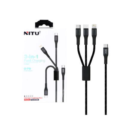 کابل شارژودیتا 1.2متری PD و فست سه کاره Nitu مدل NC206B - مشکی (گارانتی 12 ماه تعویض نیکان همراه)