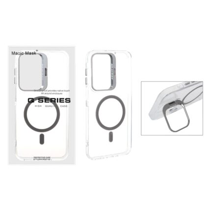 قاب اورجینال Q Series Bracket کریستالی Magsafe لنز استندشو Samsung Galaxy A17 / A16 / A26 - خاکستری (پک دار)