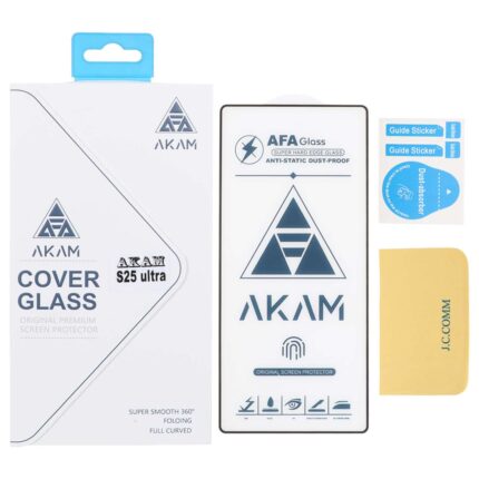 محافظ صفحه نمایش شیشه ای اورجینال Full Cover - AKAM مدل Samsung Galaxy S25 Ultra به همراه دستمال و پد سیلیکونی (پک دار)
