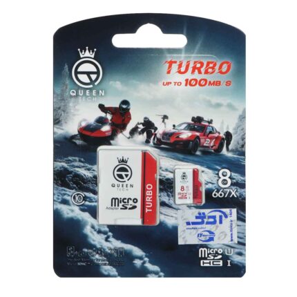 کارت حافظه Queen tech MICROSDHC مدل Turbo 667X کلاس U1 / 10 سرعت 100MB/s ظرفیت 8GB به همراه آداپتور - سفید قرمز