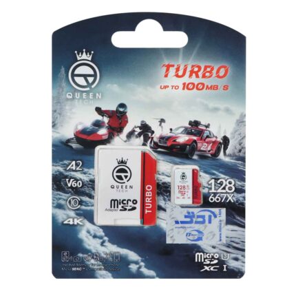 Queen tech Turbo microSDHC & adapter U3 Class 10 667X -100MB/s-128GB سفید قرمز