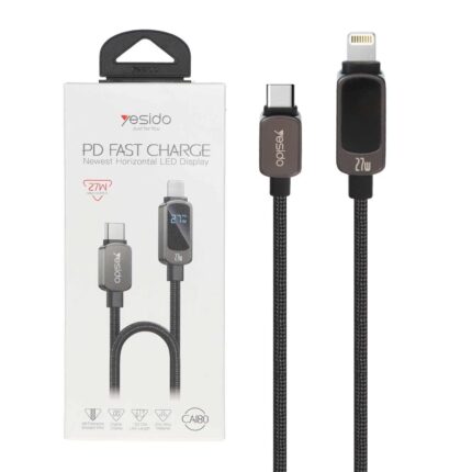 کابل شارژ 1.2 متری فست Yesido Type-C To Lightning دارای نمایشگر LED مدل CA180 27W - خاکستری (گارانتی 12 ماه تعویض نیکان همراه)