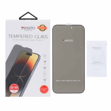 محافظ صفحه نمایش شیشه ای اورجینال Privacy Glass Yesido مدل Apple iPhone 14 pro max (پک دار)