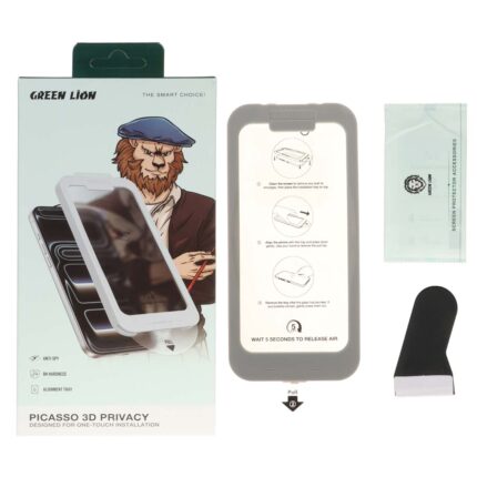محافظ صفحه نمایش شیشه ای اورجینال Green Lion Picasso 3D Privacy One-Touch Installation مدل Apple iPhone 17 Air (پک دار)
